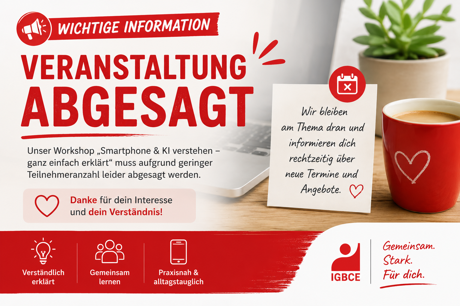 Absage der Veranstaltung „Smartphone & KI verstehen“